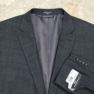 Shaquille O'Neal XLG Blazer Mens 54R Grey Plaid Sports Coat Big & Tall Stretch